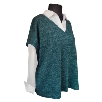 Kamizelka swetrowa damska ze srebrną niteczką - butelkowa zieleń